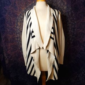 Alloy Apparel Black & Ivory Stripe Open Drape Front Cardigan Womens Size Large